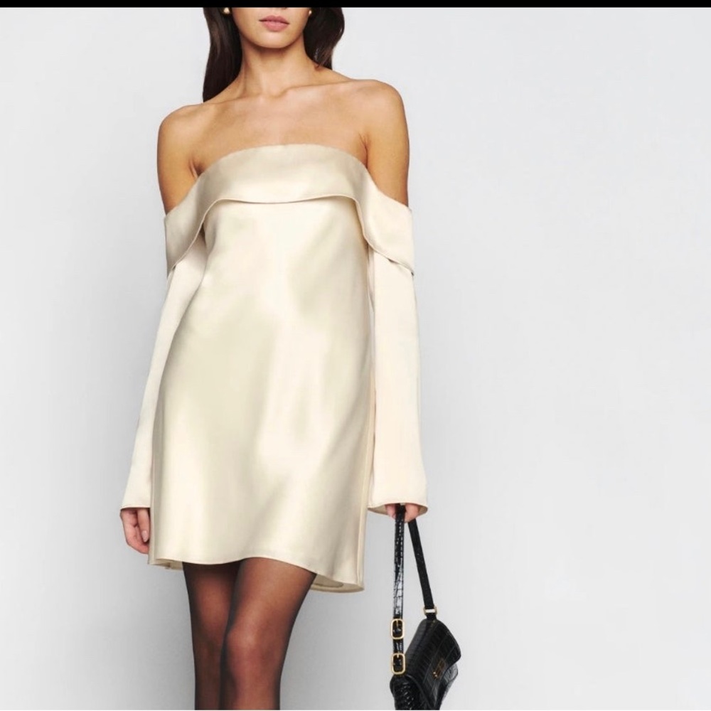 Reformation Maves Satin Dress - Almond